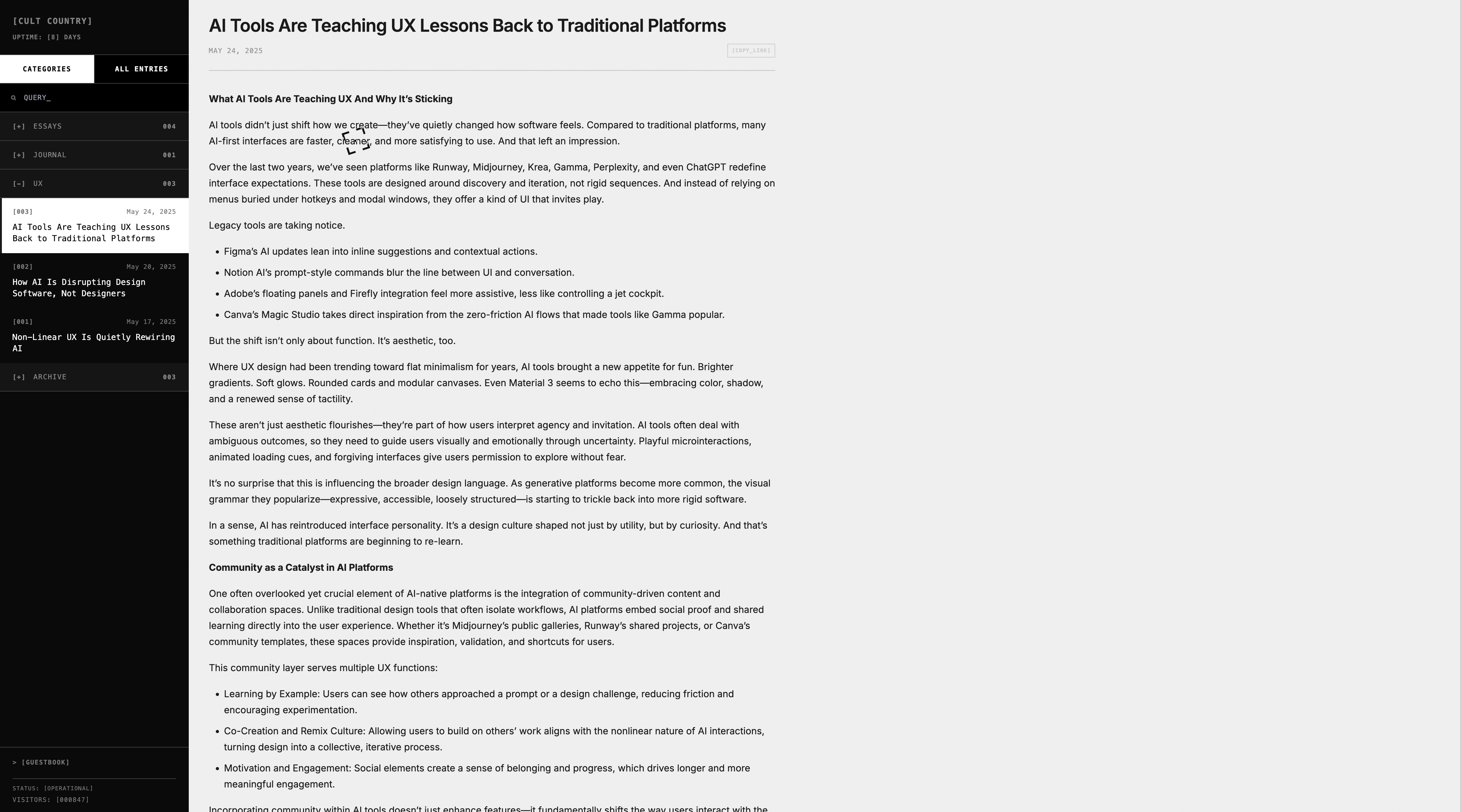 Cult Country UX Article